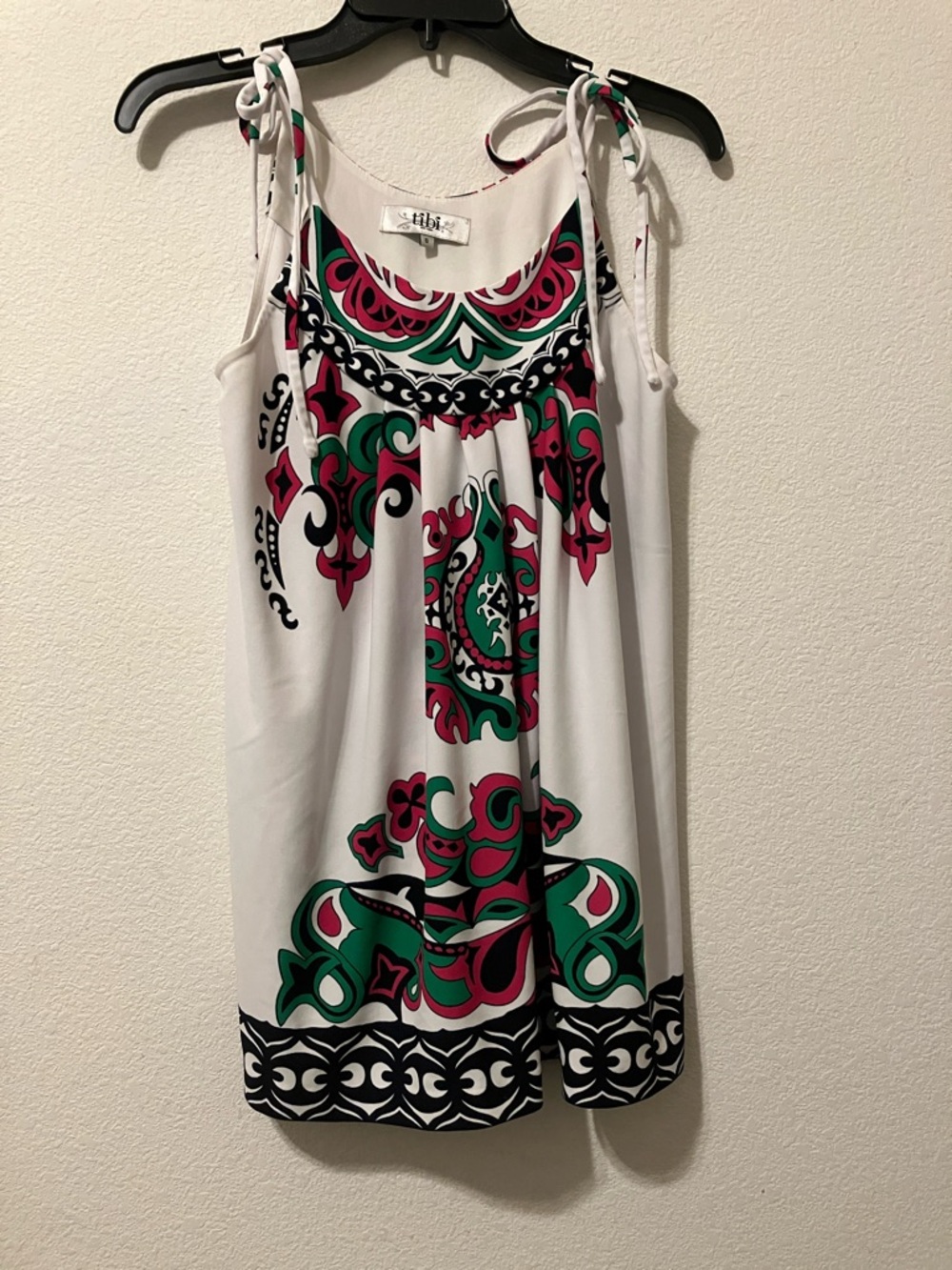 Tibi Tie-Shoulder Tunic Long Swingy Top with Baroque Print S